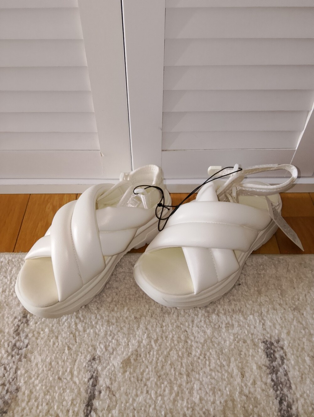 Padded White Quilted Platform Sandals with Ankle Tie - Women's